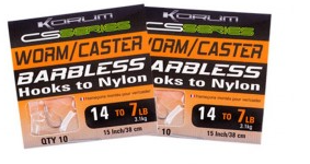 Korum CS Series Worm/Caster Barbless Hooks to Nylon